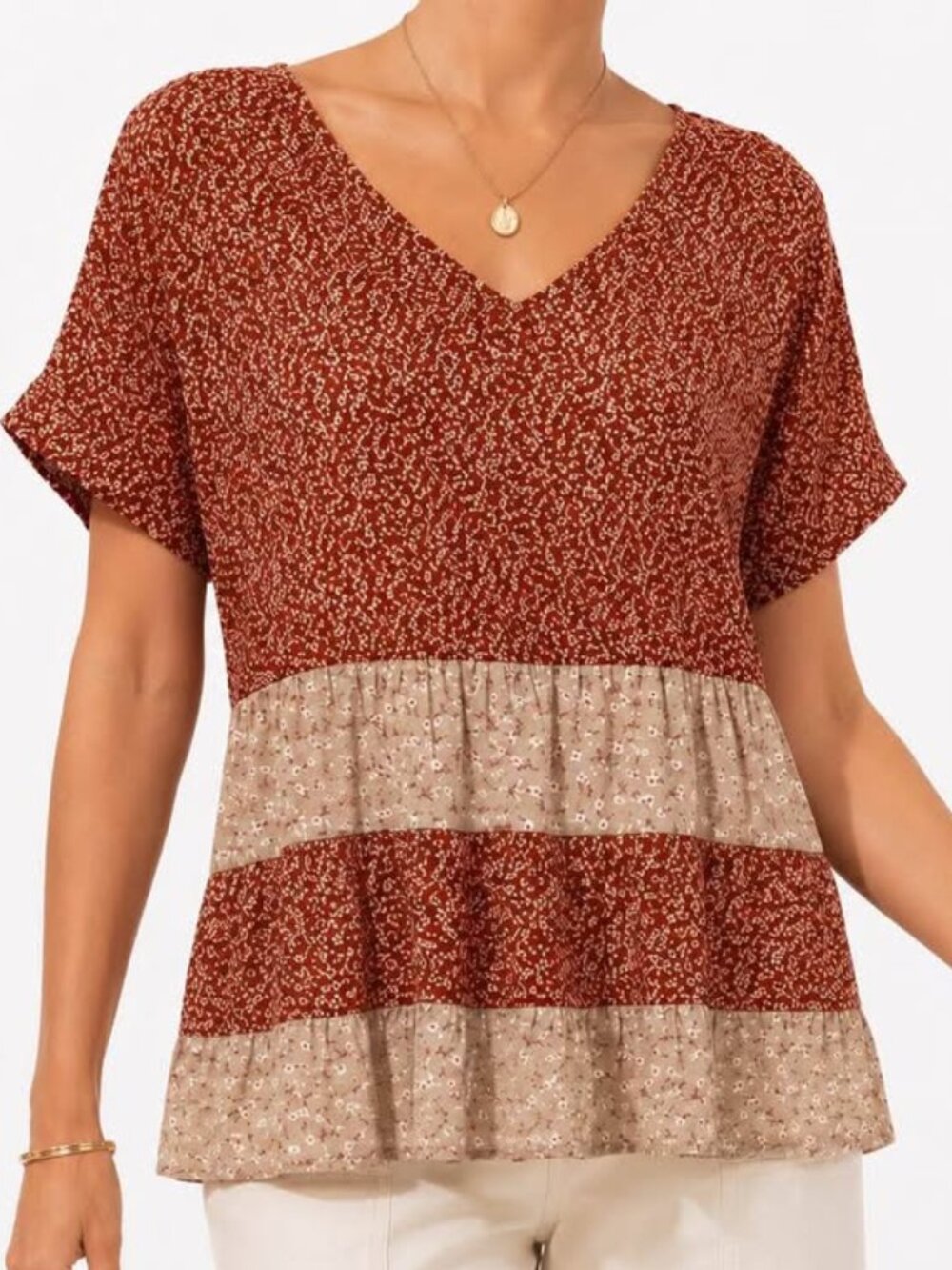 Anthropologie Neutral Flowy Top by Paper Crane | Earthy Cute Boho Chic [size L]